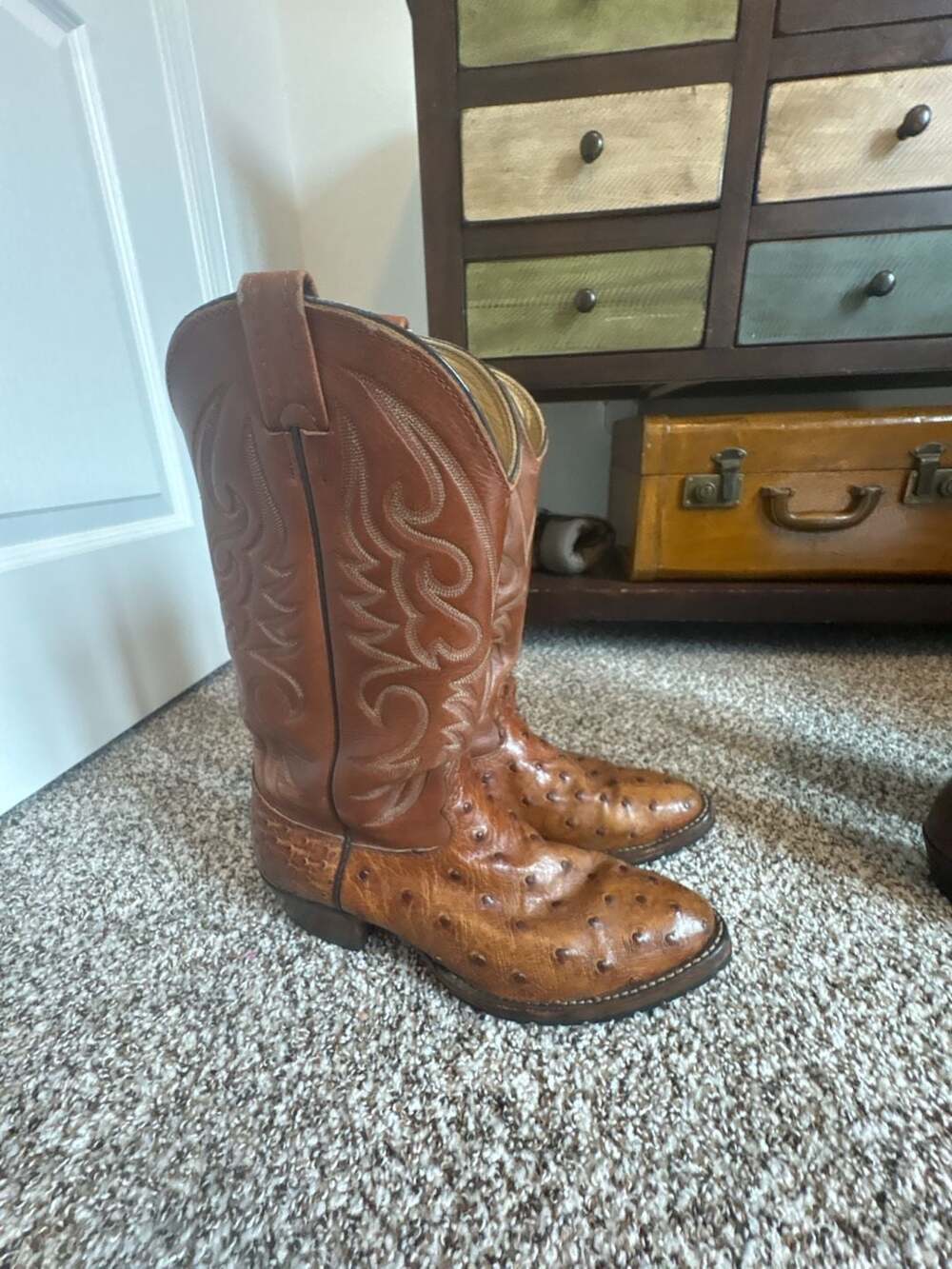 Vintage Larry Mahan Full Quill Ostrich Leather Cowboy Boots